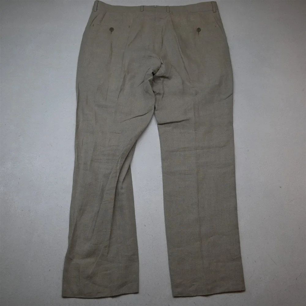Nordstrom 38x32 Beige Khaki 100% Linen Flat Front Straight Dress Mens Pants